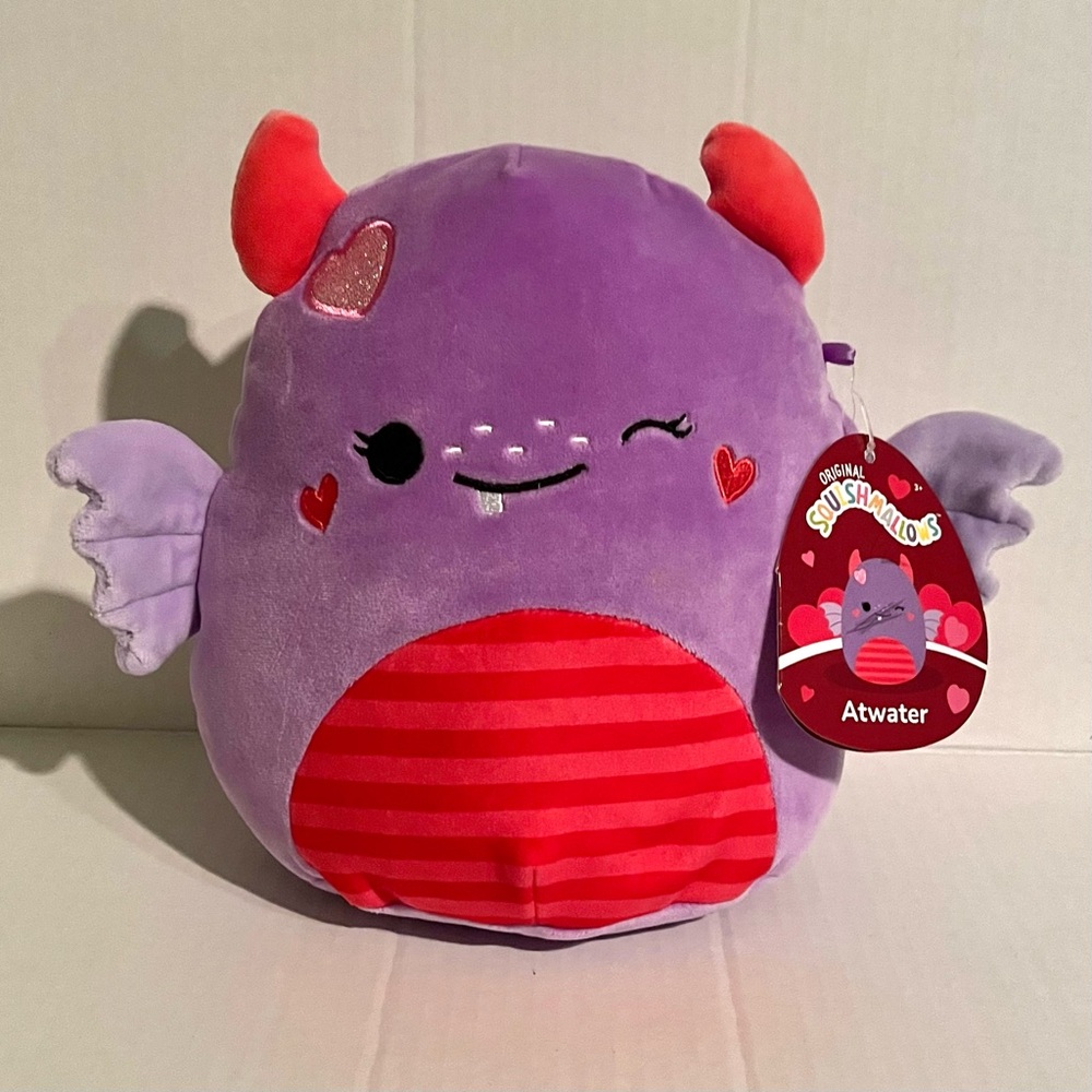 LNWT Squishmallows Atwater the Monster 8" Purple Valentine Soft Plush (Stained)